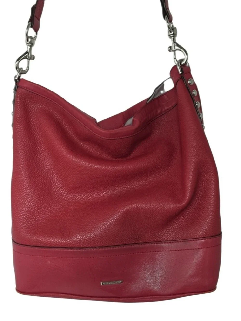 Rebecca Minkoff Red‎ Leather Silver Studded Blythe Dual Strap Hobo Shoulder Bag